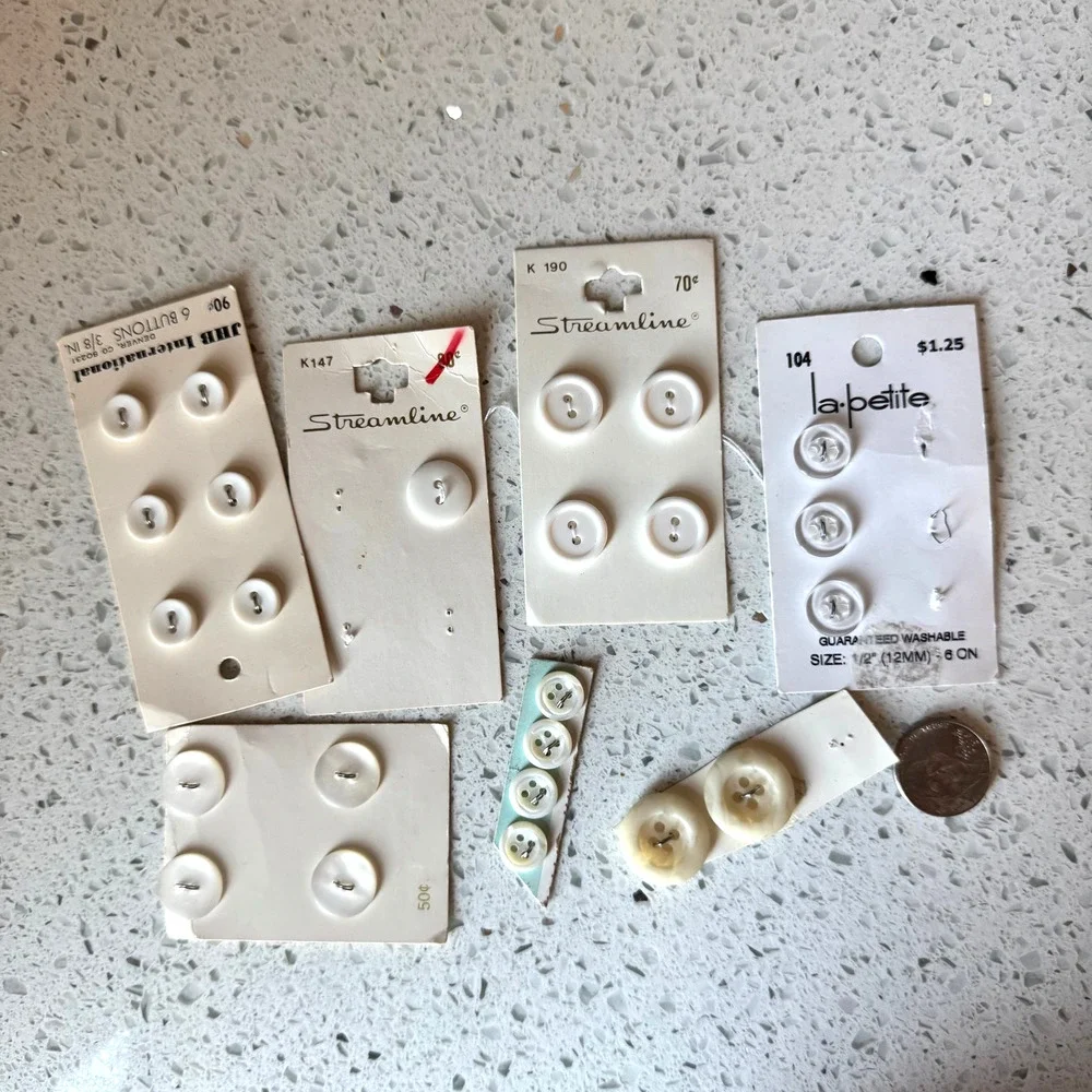24 NEW ON CARD Vintage White Estate Lot of Buttons Pack Sewing Notions DIY Craft